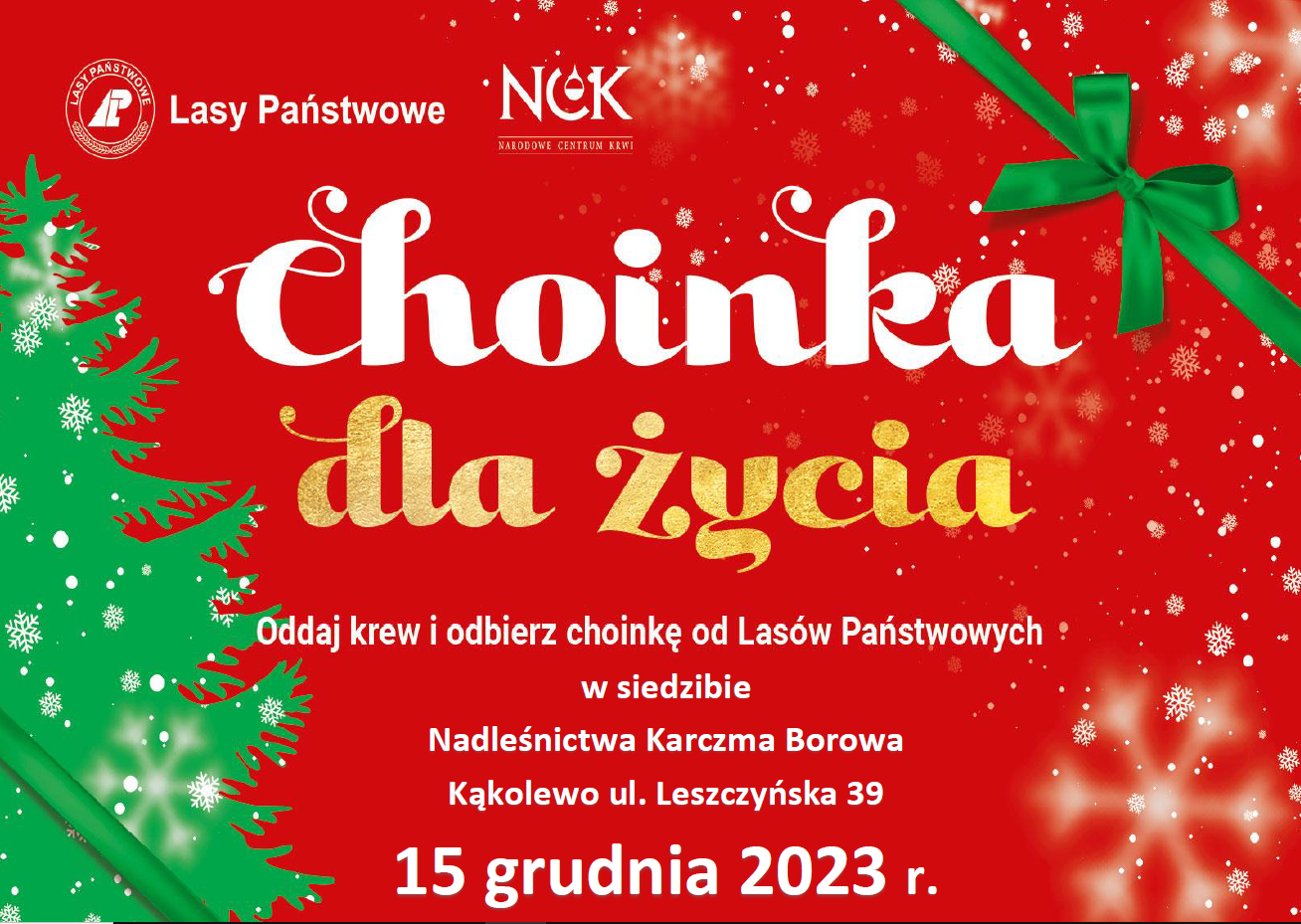Plakat akcji Choinka za krew 2023