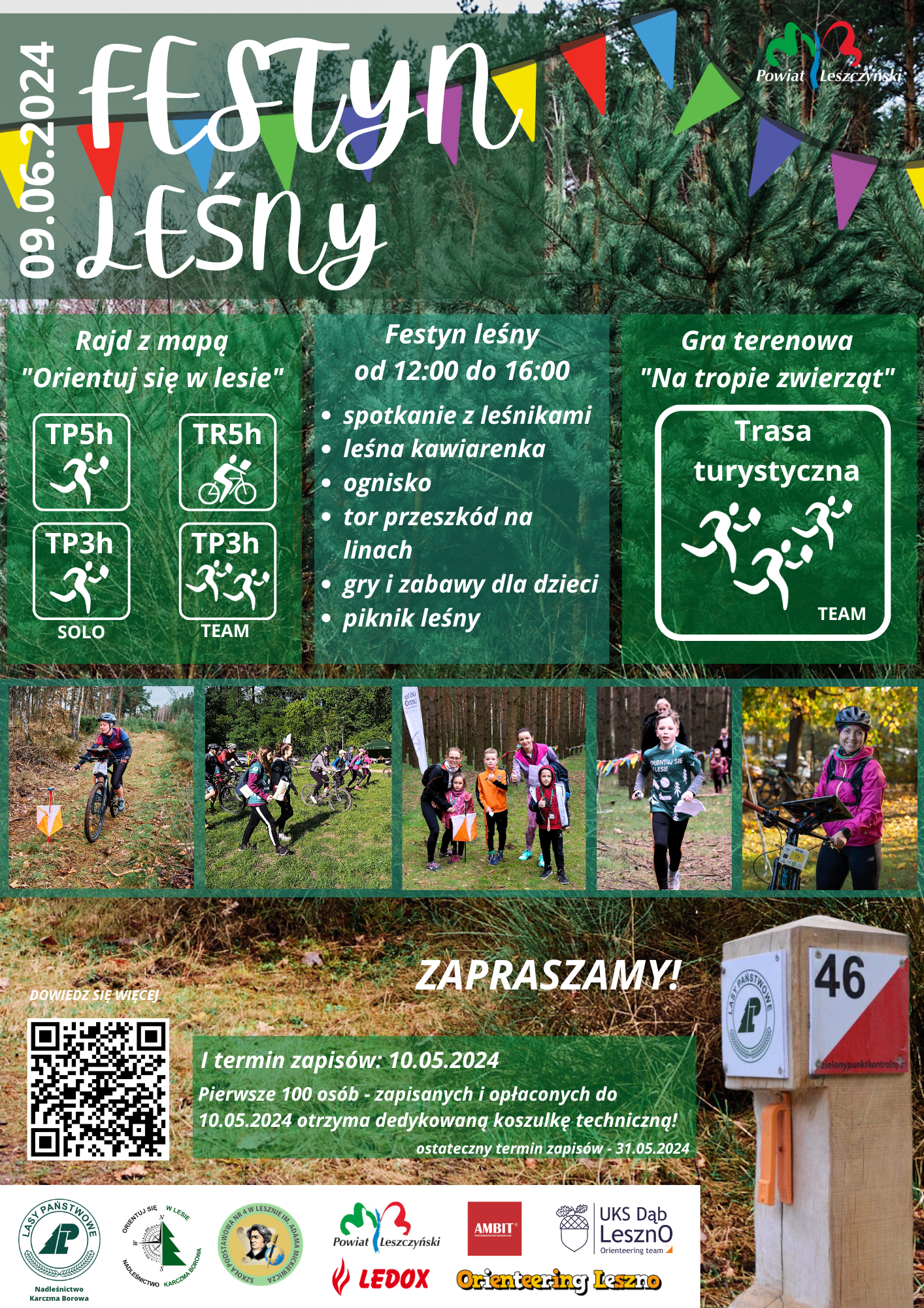 Plakat festynu "Orientuj się w lesie" ( UKS"Dąb" Leszno)